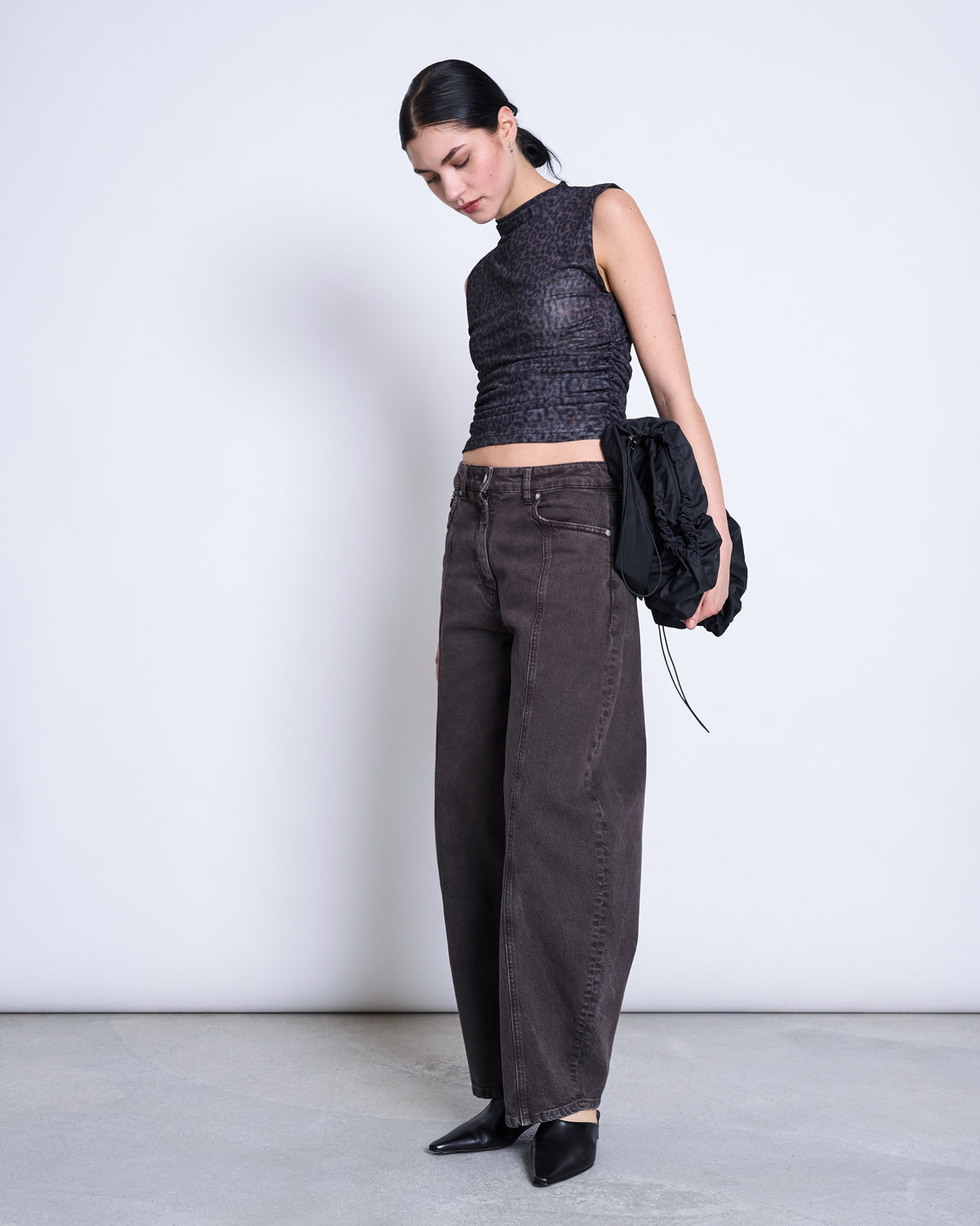 JAN N JUNE - LAGUNA RUFFLE MESH TOP dark leo print