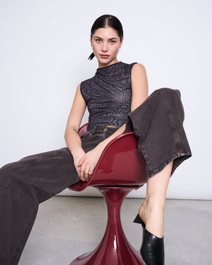 JAN N JUNE - LAGUNA RUFFLE MESH TOP dark leo print