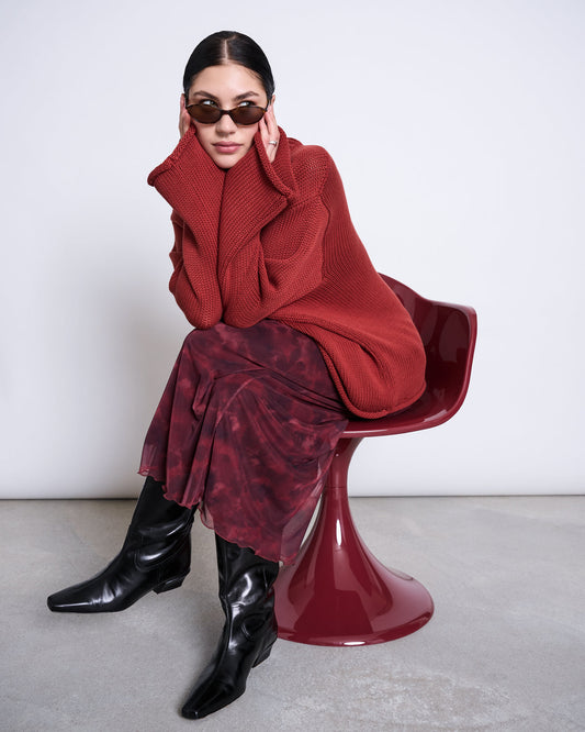 JAN N JUNE - SMUK MESH MAXI SKIRT carmine curl