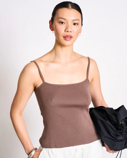 JAN N JUNE - CASTANEA Knit Spaghetti Top clay - WERTE FREUNDE