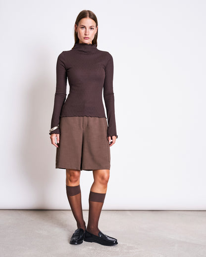 JAN N JUNE - CANNA Raised Collar Longsleeve mud - WERTE FREUNDE