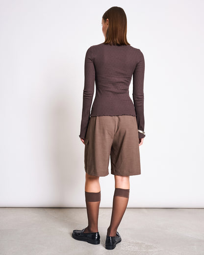 JAN N JUNE - CANNA Raised Collar Longsleeve mud - WERTE FREUNDE