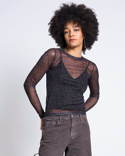 JAN N JUNE - DORA MESH LONGSLEEVE dark leo print