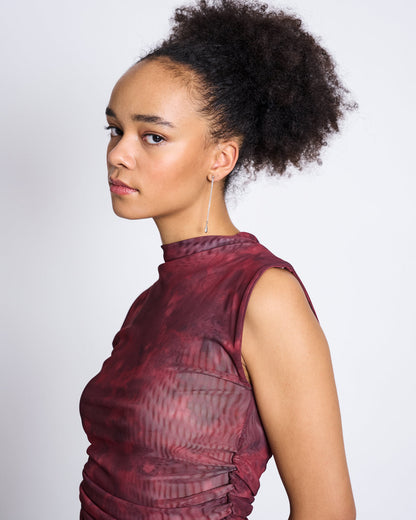 JAN N JUNE - LAGUNA RUFFLE MESH TOP carmine curl