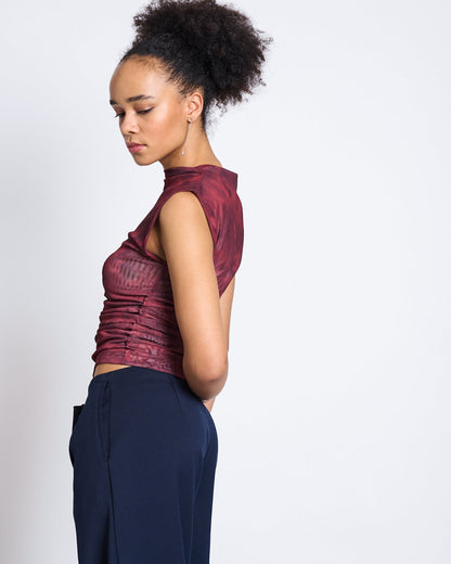 JAN N JUNE - LAGUNA RUFFLE MESH TOP carmine curl
