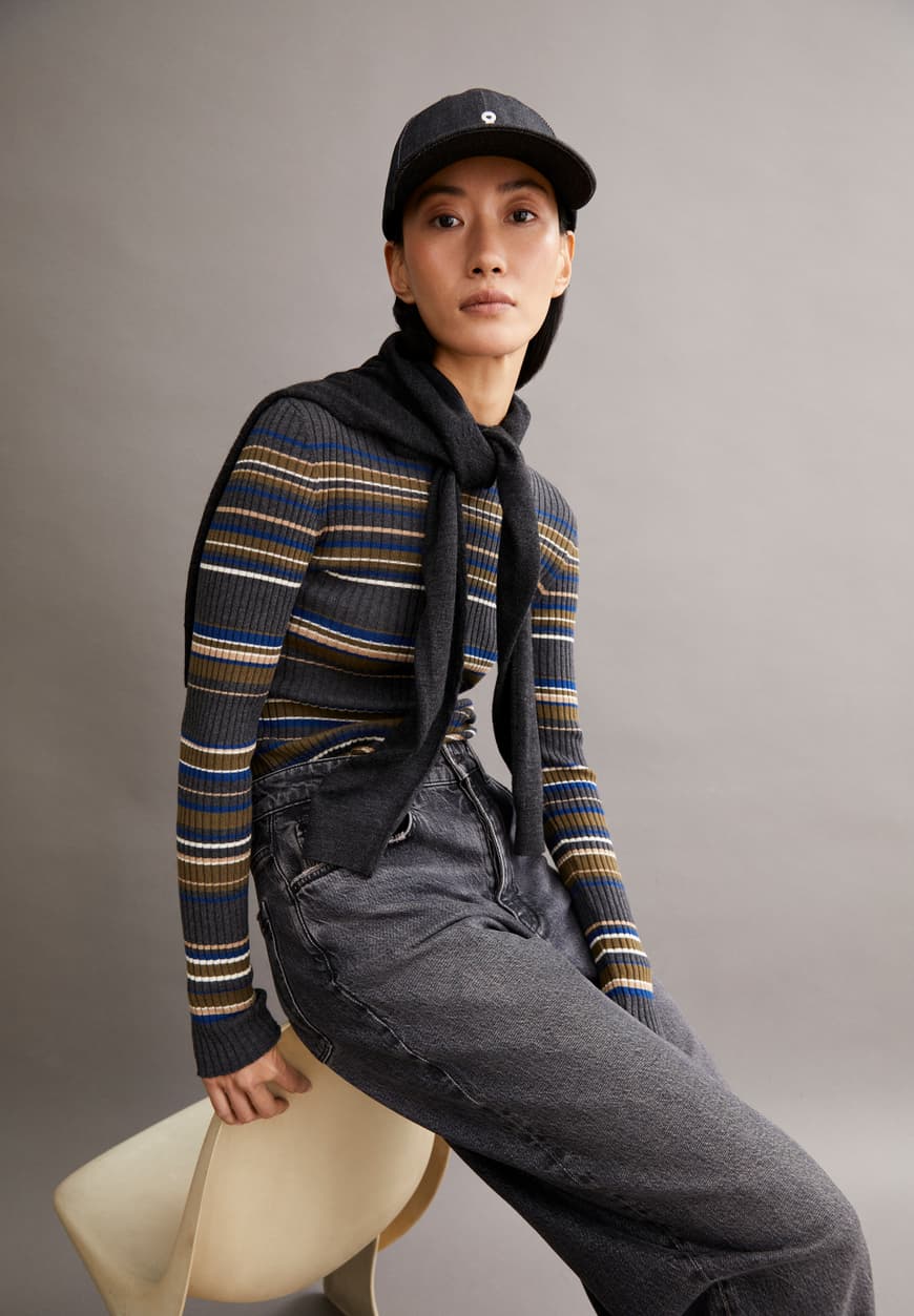 Armedangels - ALAANIA NEW STRIPES Strick Pullover steel melange-faded indigo