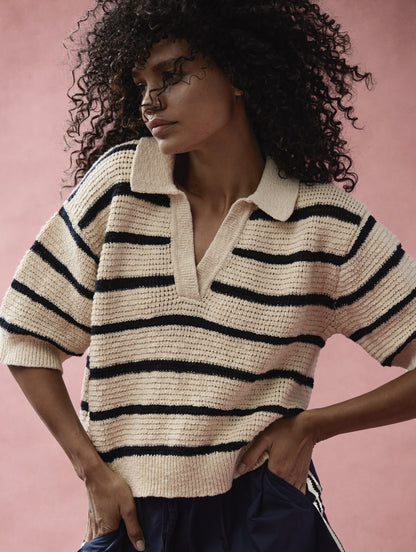 Alchemist - Polo Dalia Wool White/Navy Stripe - WERTE FREUNDE