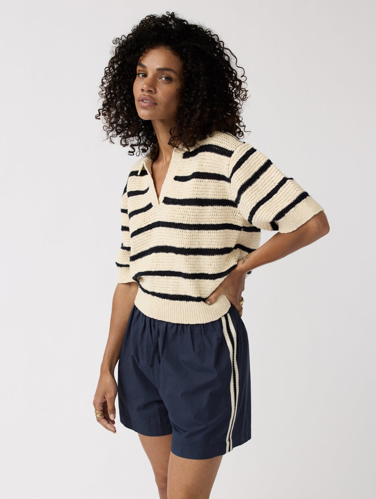 Alchemist - Polo Dalia Wool White/Navy Stripe - WERTE FREUNDE