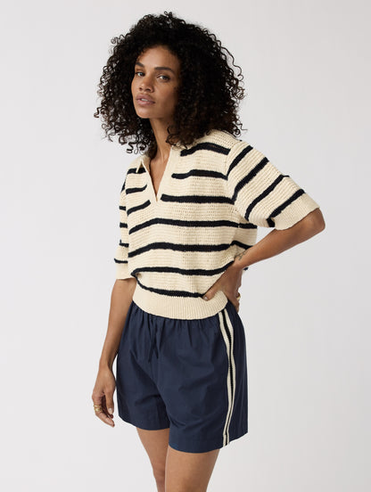 Alchemist - Polo Dalia Wool White/Navy Stripe - WERTE FREUNDE