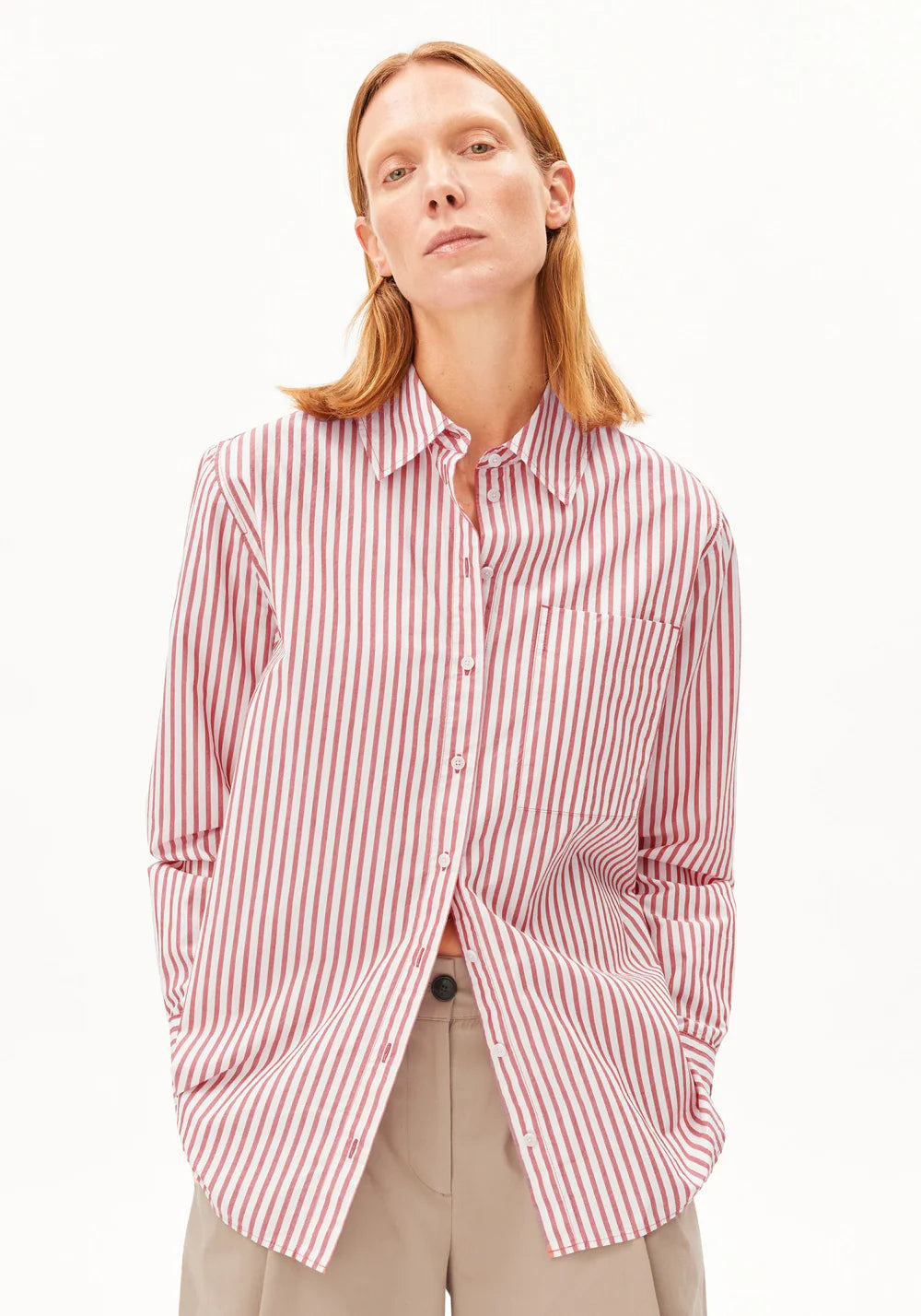 Armedangels - GESTREIFTE LOOSE FIT BLUSE oatmilk-mars red - WERTE FREUNDE