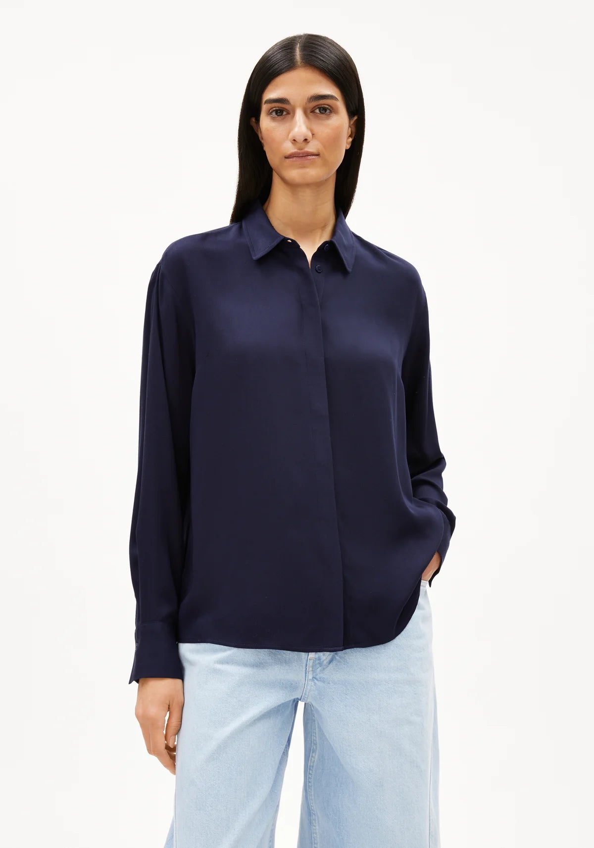 Armedangels - LARISAANA LONGSLEEVE Bluse langarm tinted navy - WERTE FREUNDE