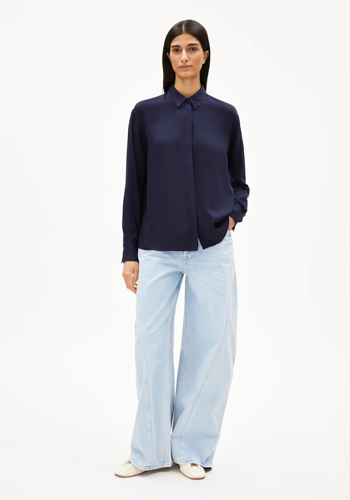 Armedangels - LARISAANA LONGSLEEVE Bluse langarm tinted navy - WERTE FREUNDE