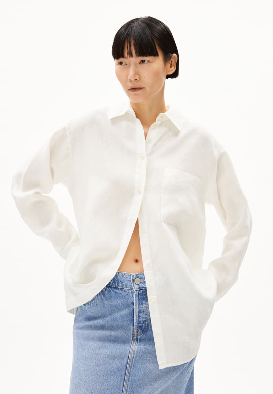 Armedangels - MAALGAA PURE LINO Bluse langarm white - WERTE FREUNDE