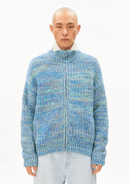 Armedangels - UN-WASTED TROYER-STRICKJACKE smart lilac-apple neon-dynamo blue - WERTE FREUNDE