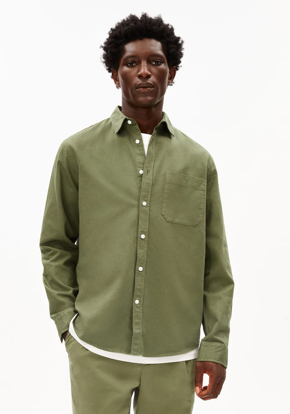 Armedangels - GMT DYE LEINENLANGARMHEMD fatigue green - WERTE FREUNDE
