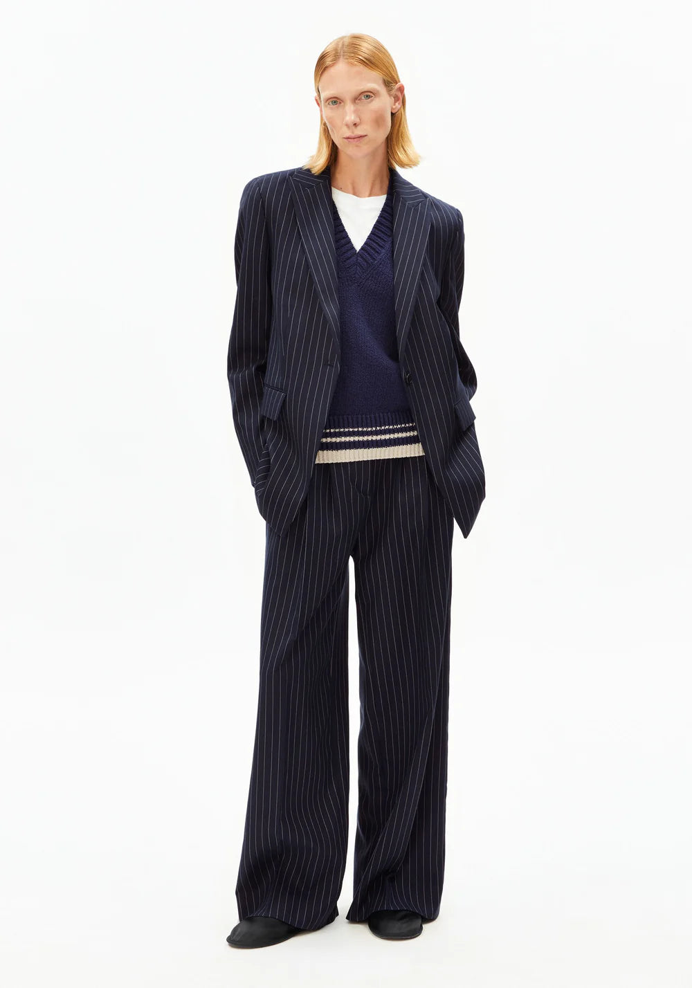 Armedangels - MIKULAA NADELSTREIFENBLAZER night sky-white - WERTE FREUNDE
