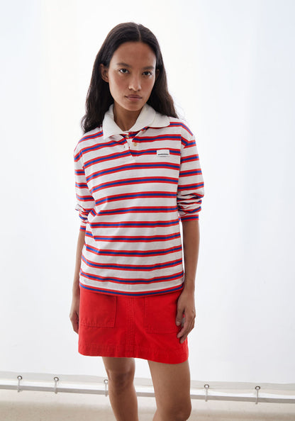 Armedangels - GESTREIFTES POLOLANGARMSHIRT light oatmilk-mars red-dynamo blue - WERTE FREUNDE