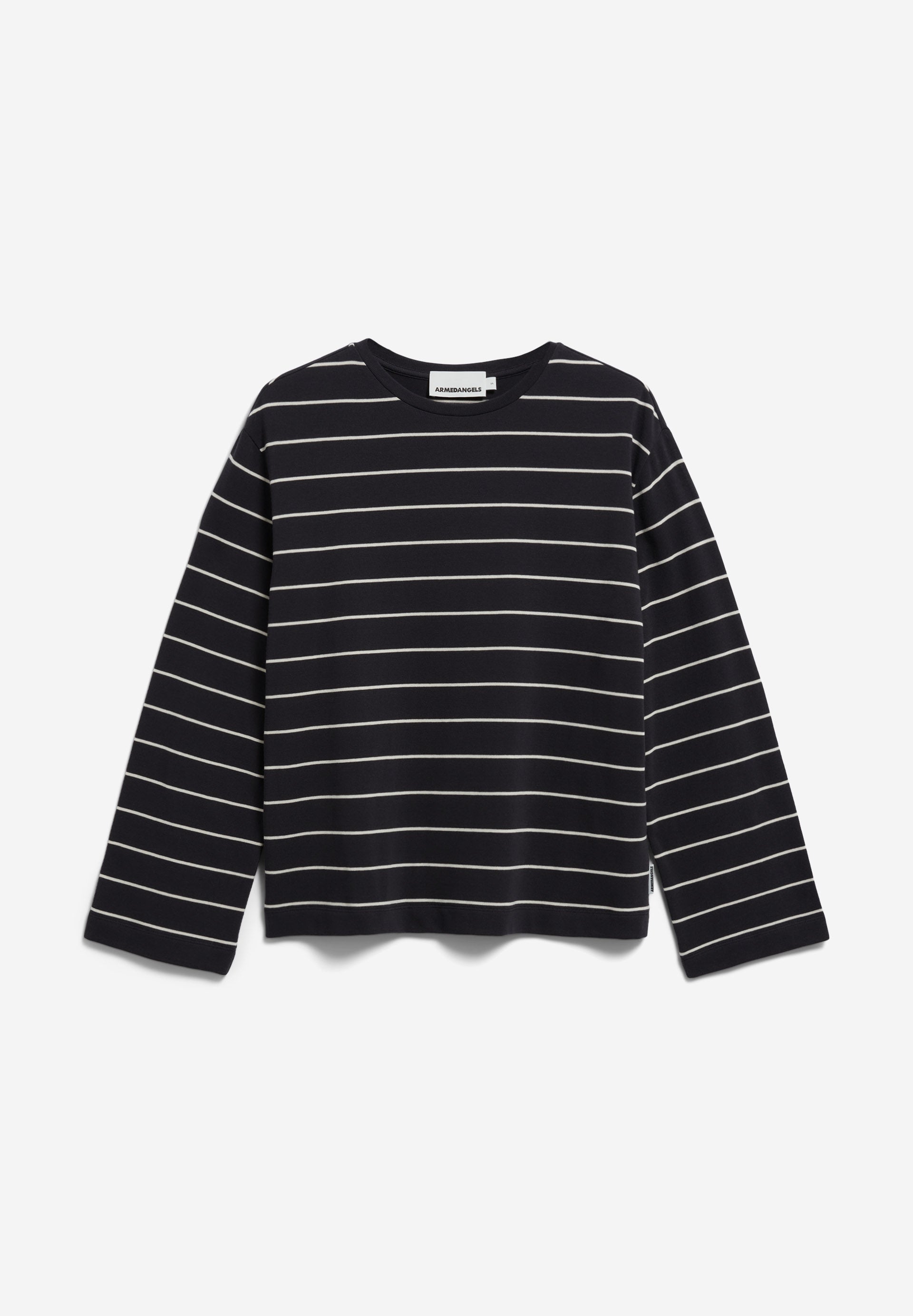 Armedangels - MARYNAA FINE STRIPE Jersey Shirts Longsleeve dark steel-oatmilk - WERTE FREUNDE