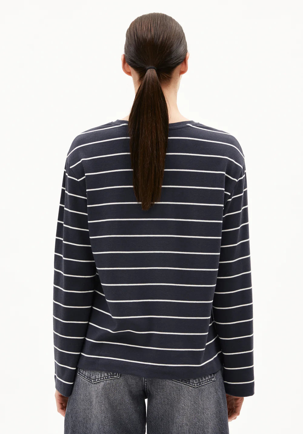 Armedangels - MARYNAA FINE STRIPE Jersey Shirts Longsleeve dark steel-oatmilk - WERTE FREUNDE