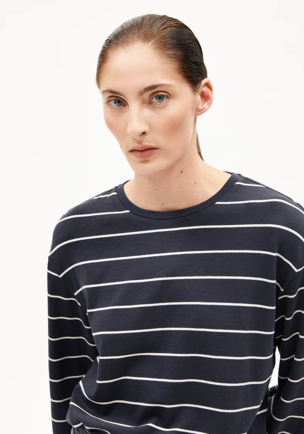 Armedangels - MARYNAA FINE STRIPE Jersey Shirts Longsleeve dark steel-oatmilk - WERTE FREUNDE