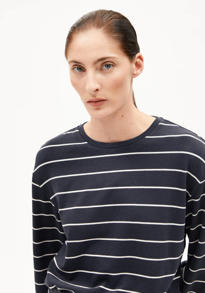 Armedangels - MARYNAA FINE STRIPE Jersey Shirts Longsleeve dark steel-oatmilk - WERTE FREUNDE
