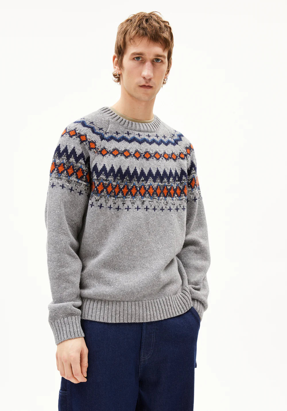 Armedangels - KAALLA FAIR ISLE Strick Pullover silver melange-dusty orange - WERTE FREUNDE
