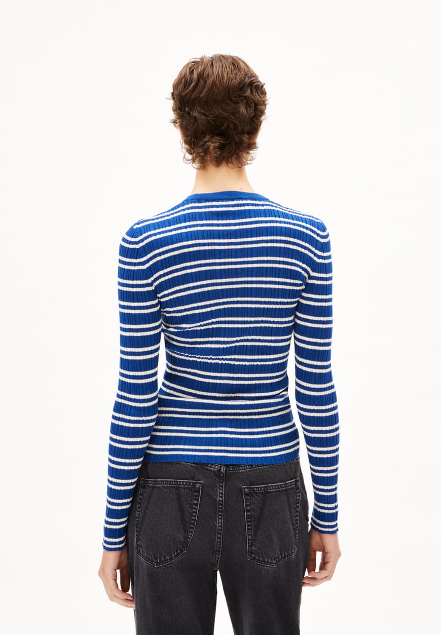 Armedangels - ALAANIA CHIFFRON STR Strick Pullover lapis blue-oatmilk - WERTE FREUNDE