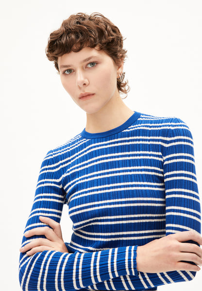 Armedangels - ALAANIA CHIFFRON STR Strick Pullover lapis blue-oatmilk - WERTE FREUNDE