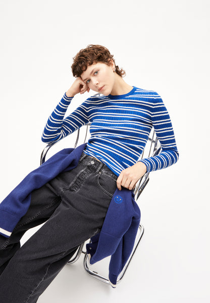 Armedangels - ALAANIA CHIFFRON STR Strick Pullover lapis blue-oatmilk - WERTE FREUNDE