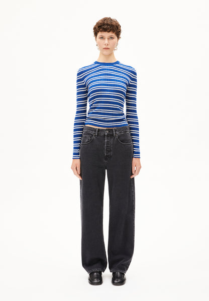 Armedangels - ALAANIA CHIFFRON STR Strick Pullover lapis blue-oatmilk - WERTE FREUNDE