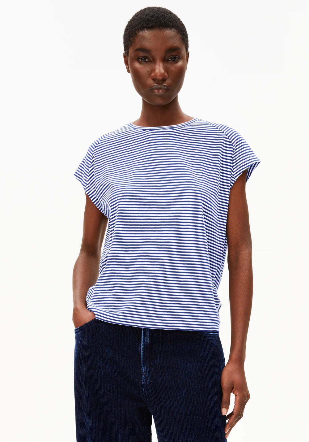 Armedangels - ONELIAA LOVELY STRIPES Jersey Shirts T-Shirt oatmilk-blue noon - WERTE FREUNDE