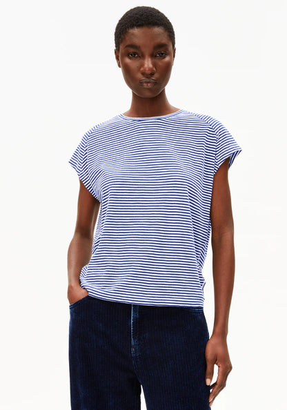 Armedangels - ONELIAA LOVELY STRIPES Jersey Shirts T-Shirt oatmilk-blue noon - WERTE FREUNDE