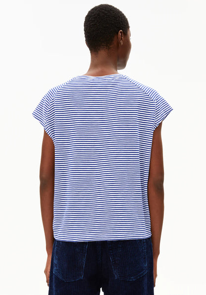 Armedangels - ONELIAA LOVELY STRIPES Jersey Shirts T-Shirt oatmilk-blue noon - WERTE FREUNDE