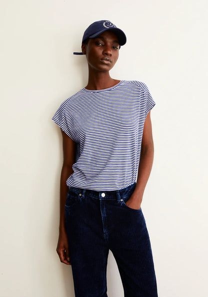 Armedangels - ONELIAA LOVELY STRIPES Jersey Shirts T-Shirt oatmilk-blue noon - WERTE FREUNDE