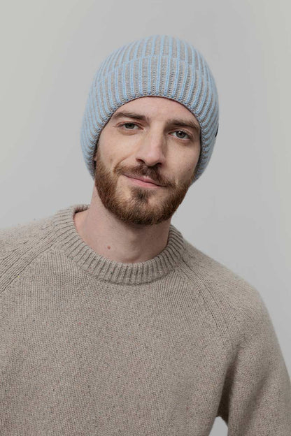 Rifo - Teo Cashmere Beanie Light-blue-Beige