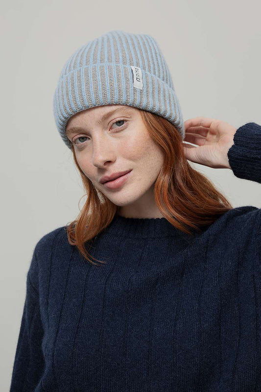 Rifo - Teo Cashmere Beanie Light-blue-Beige