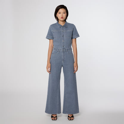 Dawn Denim - TWITTER Minimal Stretch - Short Sleeve Overall Slate Grey - WERTE FREUNDE