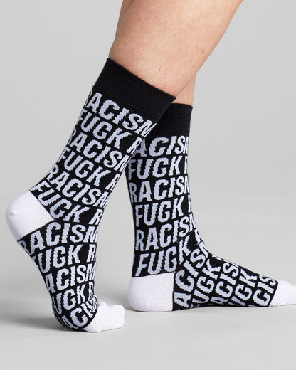 DEDICATED - Socks Sigtuna Fuck Racism Pattern Black - WERTE FREUNDE