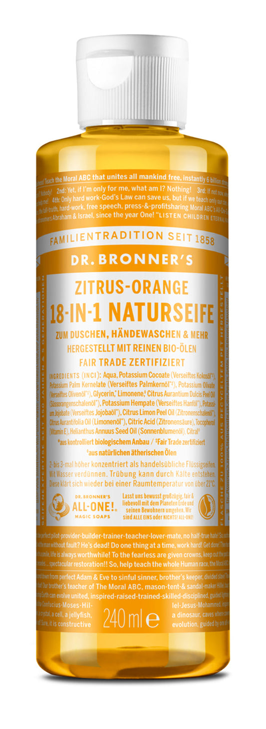 Dr. Bronner´s - 18-in-1 Naturseife Zitrus-Orange 240 ml - WERTE FREUNDE