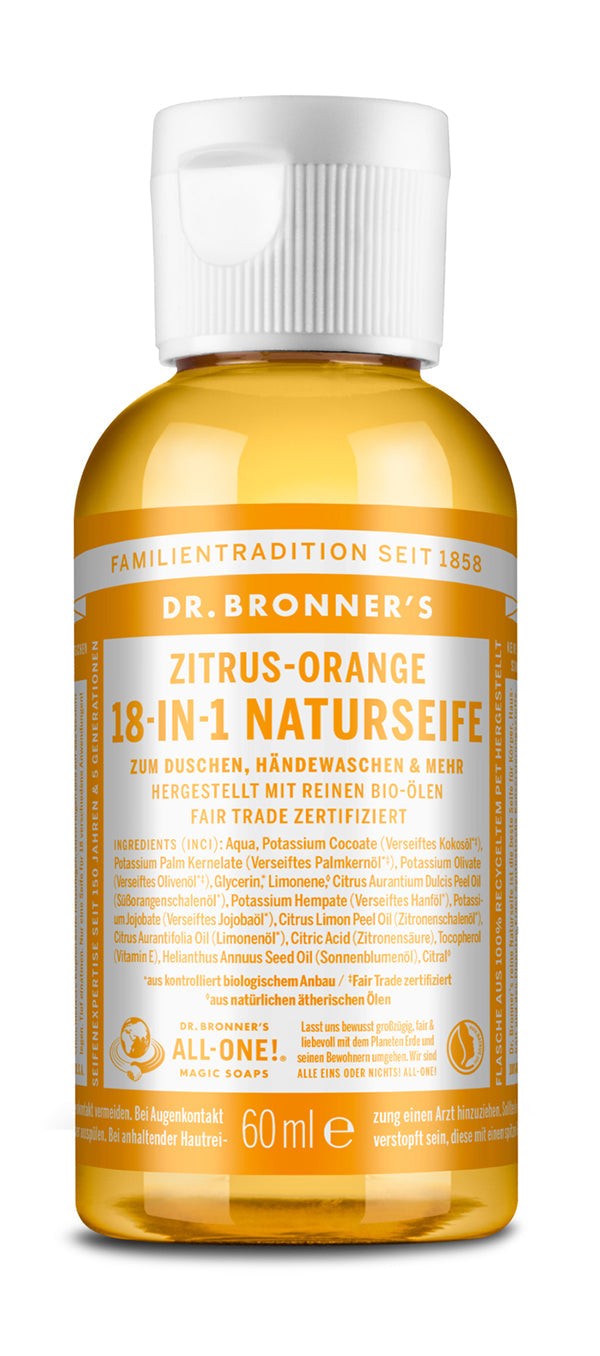 Dr. Bronner´s - 18-in-1 Naturseife Zitrus-Orange 60 ml - WERTE FREUNDE