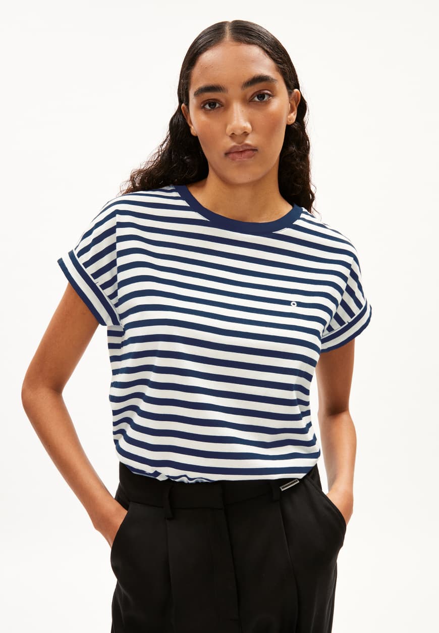 Armedangels - IDAARA STRIPES Shirts T-Shirt white-faded indigo