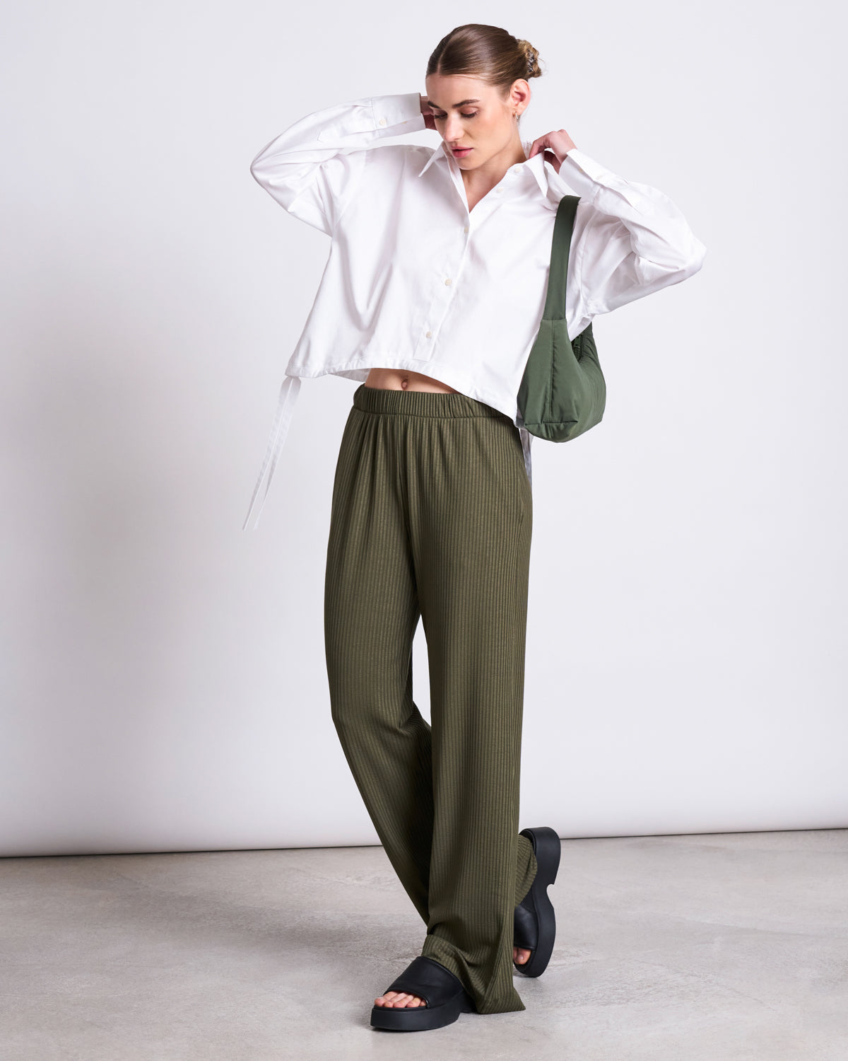 JAN N JUNE - SMILLA Lyocell Rib Pants dark olive - WERTE FREUNDE