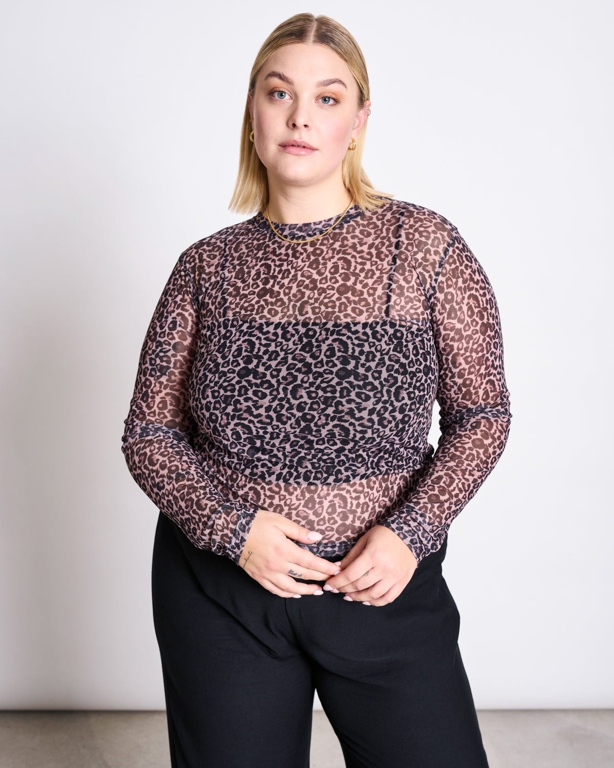JAN N JUNE - DORA Mesh Longsleeve leo print - WERTE FREUNDE