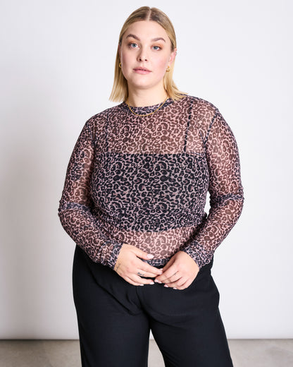JAN N JUNE - DORA Mesh Longsleeve leo print - WERTE FREUNDE