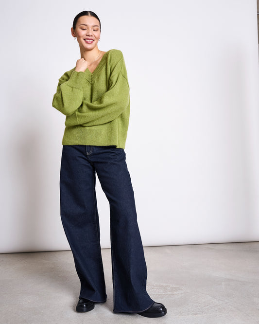 JAN N JUNE - YICA Rec. Mohair V-Neck Jumper mossy pear - WERTE FREUNDE