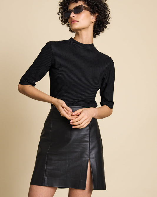 JAN N JUNE - NINA Lyocell Rib T-Shirt black - WERTE FREUNDE