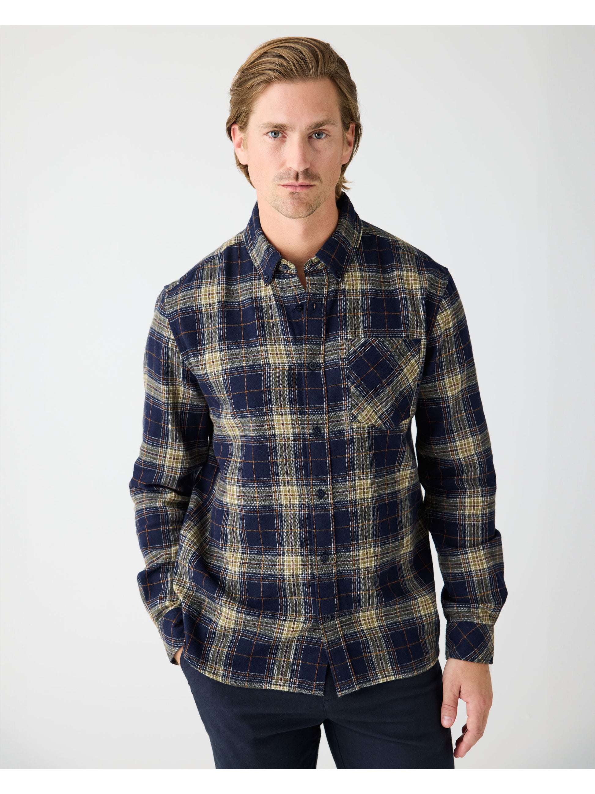 KCA - Organic Cotton Checked Flannel Shirt blue check - WERTE FREUNDE