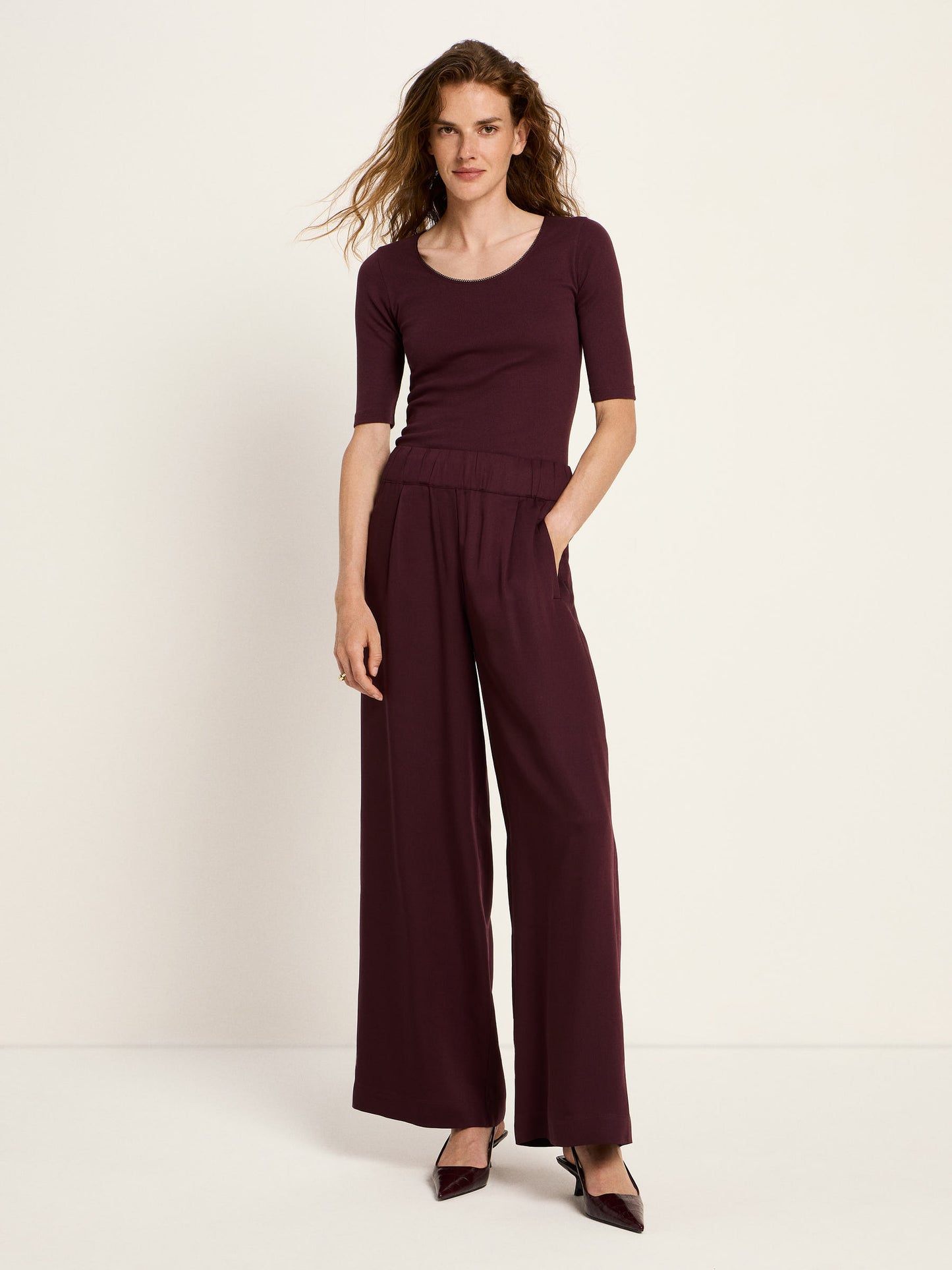 LANIUS - Hose mit weitem Bein bordeaux - WERTE FREUNDE