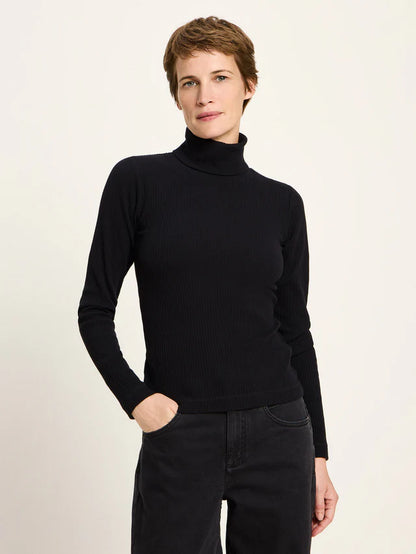 LANIUS - Rollkragenshirt Rippoptik black - WERTE FREUNDE