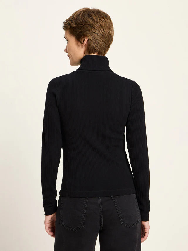 LANIUS - Rollkragenshirt Rippoptik black - WERTE FREUNDE